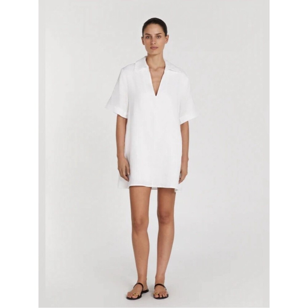 Dissh Candice White Linen Mini Smock Dress Size 8